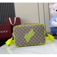 Buy Classic Gucci Mens GG Monogram Medium crossbody bag with print 839380 Beige/Acid Green 2025