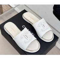 Most Popular Chanel Pearls Flat Slides Sandal White 2025A CH071509