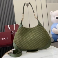 Top Design Gucci B medium shoulder bag in Micro GG Suede 834981 Dark Green 2025