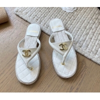 Good Quality Chanel Lambskin Flat Thong Slides Sandal White 2025P CH071510