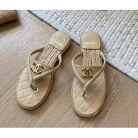 Grade Quality Chanel Lambskin Flat Thong Slides Sandal Beige 2025P CH071510