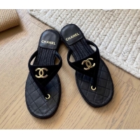 Purchase Chanel Suede Flat Thong Slides Sandal Black 2025P CH071510