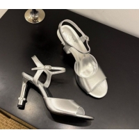 Best Price Chanel Metallic Leather Heel Sandals 9cm with Pearls Silver 2025 G46488