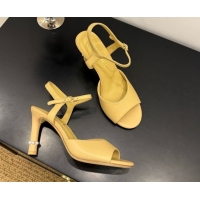 Charming Chanel Lambskin Heel Sandals 9cm with Pearls Yellow 2025 G46488