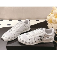 Luxury Cheap Chanel Printed Leather & Mesh Sneakers White2 2025 CH071512