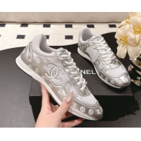 Classic Hot Chanel Printed Leather & Mesh Sneakers Silver2 2025 CH071512