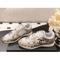 Big Discount Chanel Printed Leather & Mesh Sneakers Gold 2025 CH071512