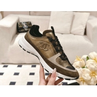 Shop Duplicate Chanel Laminated Calfskin & Suede Sneakers Gold/Khaki 2025 G46609