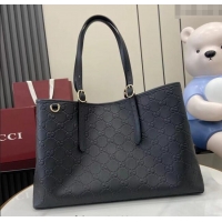 Best Product Gucci GG Leather Emblem Large Tote bag 815213 Black 2025