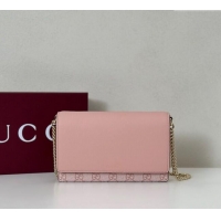 Top Grade Gucci GG Emblem wallet on chain 826720 Light Pink 2025