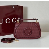 Promotional Gucci Blondie woven leather medium top handle bag 815714 Burgundy 2025