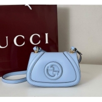 Shop Discount Gucci Blondie Small Shoulder bag in Smooth Leather 815700 Light Blue 2025