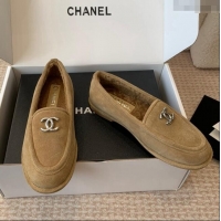 ​Modern Classic Chanel Suede & Shearling Wool Loafers Flat CH112005 Camel Brown 2024