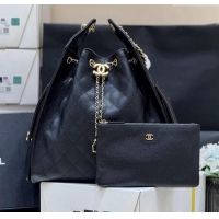 Famous Brand Chanel Haas Grained Calfskin Medium Hobo Bag AS5311 Black 2025 Top Quality