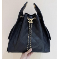 Famous Brand Chanel Haas Grained Calfskin Medium Hobo Bag AS5311 Black 2025 Top Quality