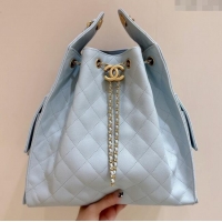 Best Price Chanel Haas Grained Calfskin Medium Hobo Bag AS5311 Light Blue 2025 Top Quality