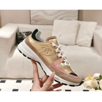 Shop Cheap Chanel Laminated Calfskin & Suede Sneakers Gold/Beige 2025 G46609