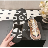 Shop Cheap Chanel Laminated Calfskin & Suede Sneakers Gold/Beige 2025 G46609