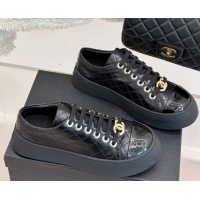 Pretty Style Chanel Quilted Calfskin Platform Sneakers 3.5cm Black 2025 G46620