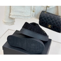 Luxurious Chanel Glittered Tweed Platform Sneakers 3.5cm Black 2025 G46620