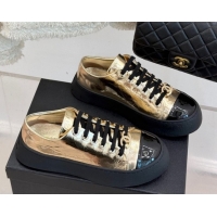 Good Looking Chanel Metallic Calfskin Platform Sneakers 3.5cm Gold 2025 G46620