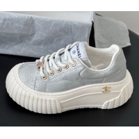 Buy Luxury Chanel Leather Platform Sneakers Silver 2025 CH071513