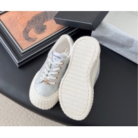 Buy Luxury Chanel Leather Platform Sneakers Silver 2025 CH071513