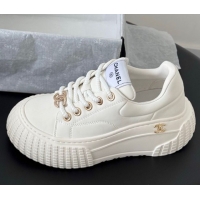 Shop Duplicate Chanel Leather Platform Sneakers White 2025 CH071513