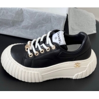Top Grade Chanel Leather Platform Sneakers Black 2025 CH071513