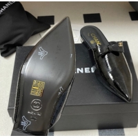 Top Design Chanel Crumpled Patent Calfskin Flat Mules with Bow Black 2025 G46550