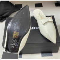 Unique Style Chanel Crumpled Patent Calfskin Flat Mules with Bow White 2025 G46550