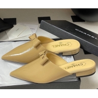 Grade Quality Chanel Crumpled Patent Calfskin Flat Mules with Bow Yellow 2025 G46550