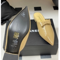Grade Quality Chanel Crumpled Patent Calfskin Flat Mules with Bow Yellow 2025 G46550