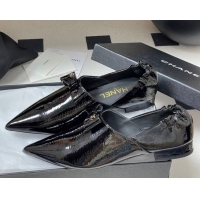 Low Price Chanel Crumpled Patent Calfskin Loafers with Bow Black 2025 G46550
