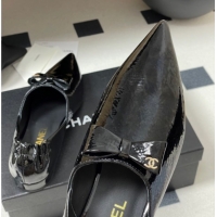 Low Price Chanel Crumpled Patent Calfskin Loafers with Bow Black 2025 G46550