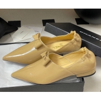Best Grade Chanel Crumpled Patent Calfskin Loafers with Bow Yellow 2025 G46550