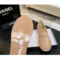 Big Discount Chanel Suede Loafers with Chain and Strass CC Beige 2025ss G37430