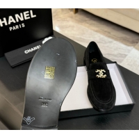 Durable Chanel Suede Loafers with Chain and Strass CC Black 2025ss G37430