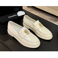 Good Product Chanel Shiny Calfskin Loafers with Lion White 2025 CH051714