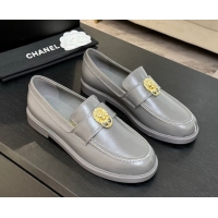 Grade Chanel Shiny Calfskin Loafers with Lion Grey 2025 CH051714