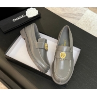 Grade Chanel Shiny Calfskin Loafers with Lion Grey 2025 CH051714
