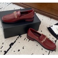 Luxury Cheap Chanel Shiny Lambskin Loafers with Chain and Strass Red 2025 G46581