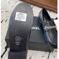 Stylish Chanel Shiny Lambskin Loafers with Chain and Strass Black 2025 G46581