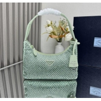 Original Cheap Prada Re-Edition Satin Mini-bag with Crystals 1NE515 Green 2025