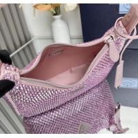 Top Grade Prada Re-Edition Satin Mini-bag with Crystals 1NE515 Pink 2025