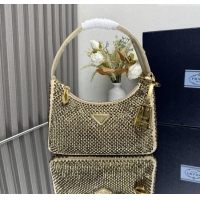Best Price Prada Re-Edition Satin Mini-bag with Crystals 1NE515 Gold 2025