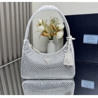 Original Cheap Prada Re-Edition Satin Mini-bag with Crystals 1NE515 White 2025