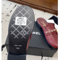 Original Cheap Chanel Shiny Lambskin Loafer Mules with Chain and Strass Red 2025 G46581