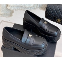 Low Cost Chanel Lambskin Platform Loafers 7.5cm Black 2025 G46582