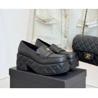 Low Cost Chanel Lambskin Platform Loafers 7.5cm Black 2025 G46582